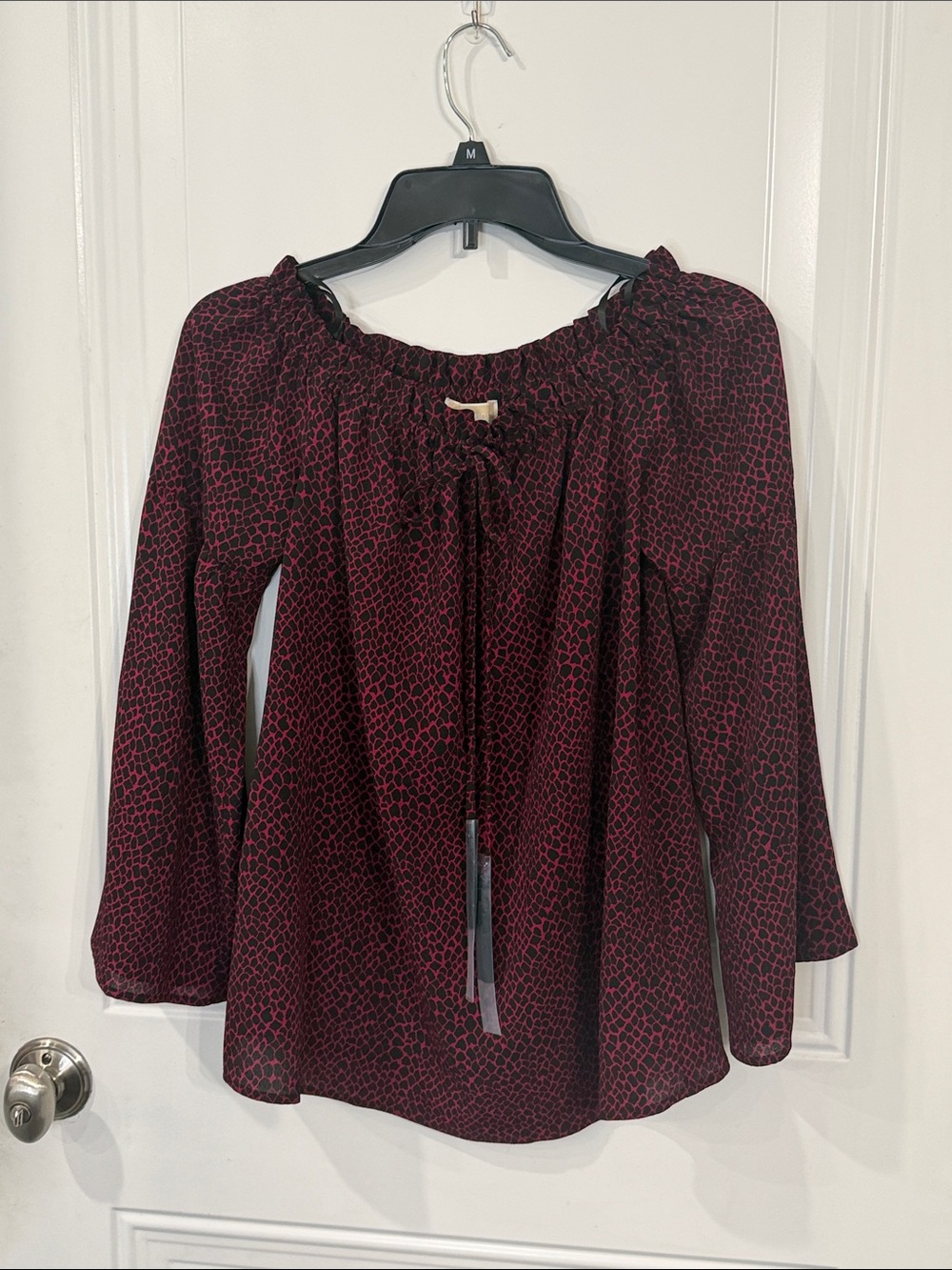 Michael Kors Burgundy Patterned Off-Shoulder Blouse